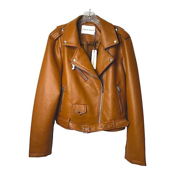 Rebecca Minkoff Jackets & Blazers - REBECCA Minkoff Jett Moto Jacket Brown Faux Vegan Leather Zips Belted Womens L